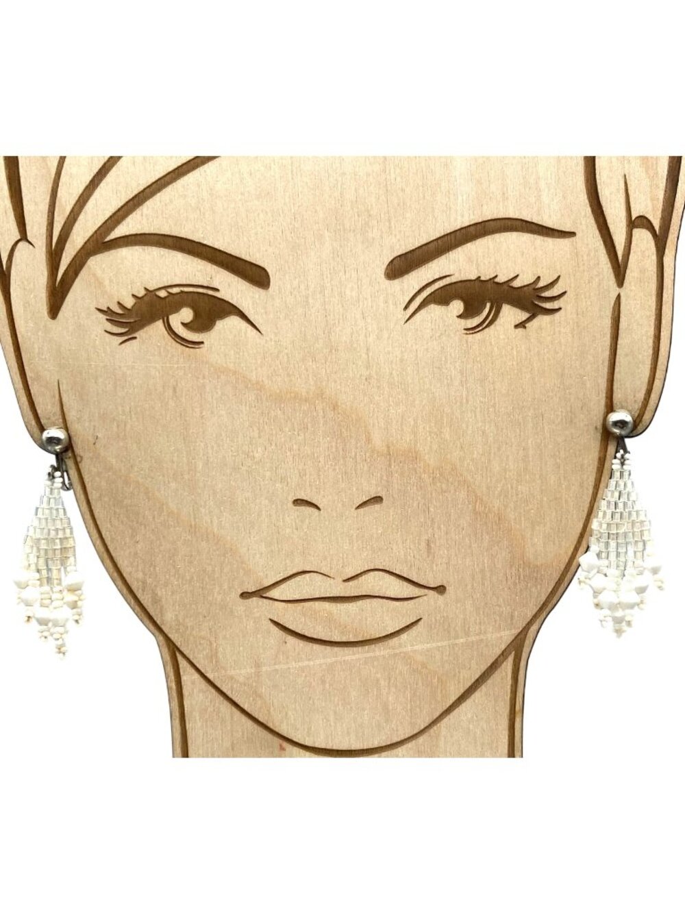 Glass Beads Fringe Earrings, Sparkling White Tube Beads and Seed Beads
